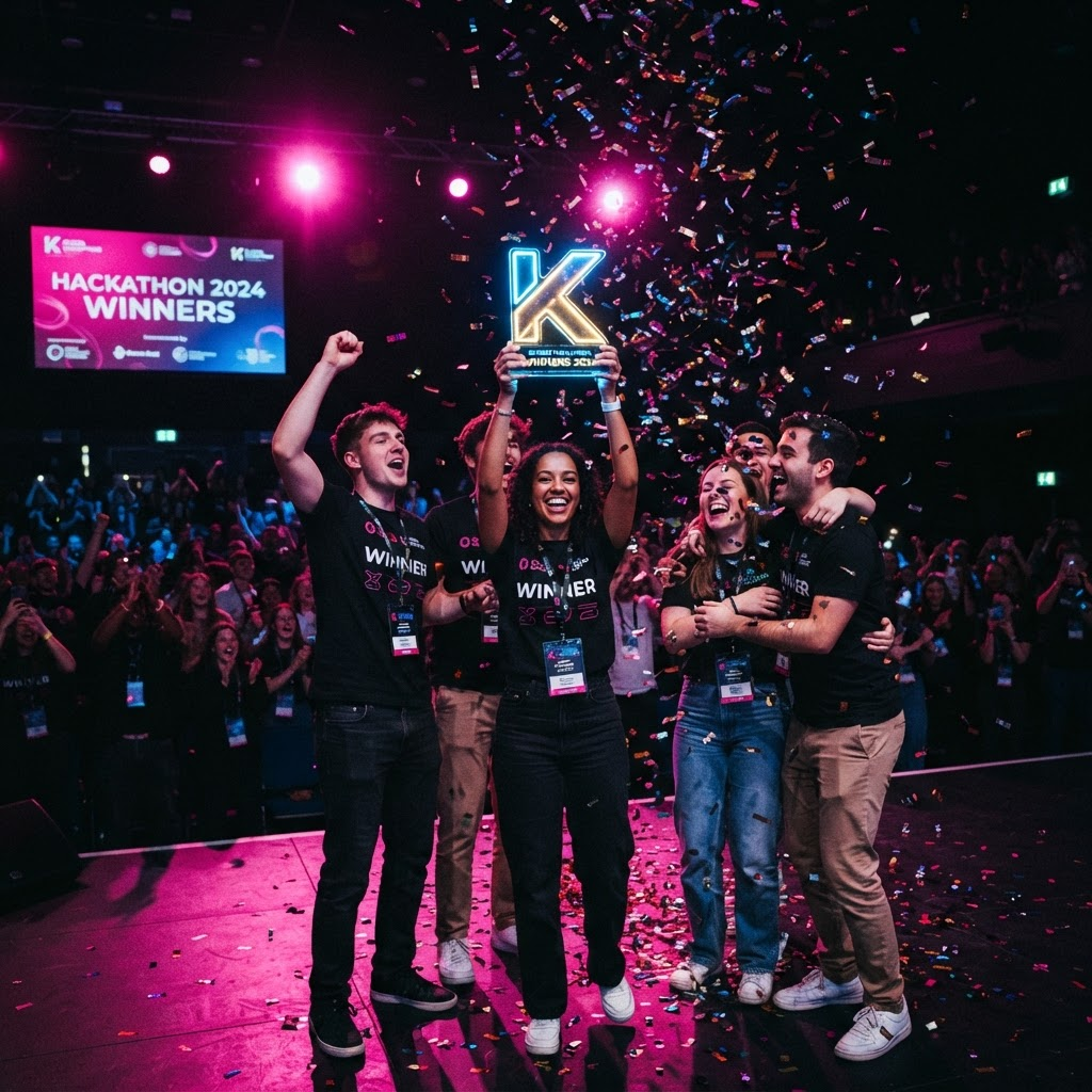Ganadores celebrando en el escenario durante la premiación